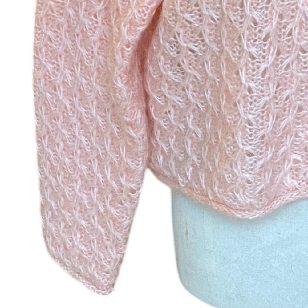 Vintage Roll Neck Mohair Cable Knit Sweater Soft PInk Y2K Coquette French Girl-L - Picture 3 of 9